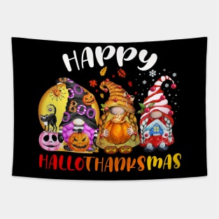 Happy Hallothanksmas Gnomes Halloween Thanksgiving Christmas Tapestry