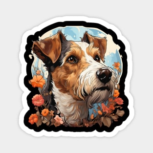 Cottagecore Cute Wire Fox Terrier Floral Dog Lovers Magnet