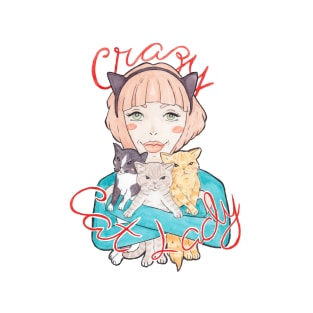 Crazy Cat Lady // A Pink-Haired Girl with her Three Cats T-Shirt