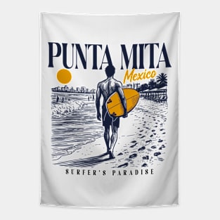 Vintage Surfing Punta Mita, Mexico // Retro Surfer Sketch // Surfer's Paradise Tapestry