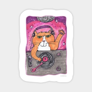 Cool Dj Cat Marker Art Illustration Magnet