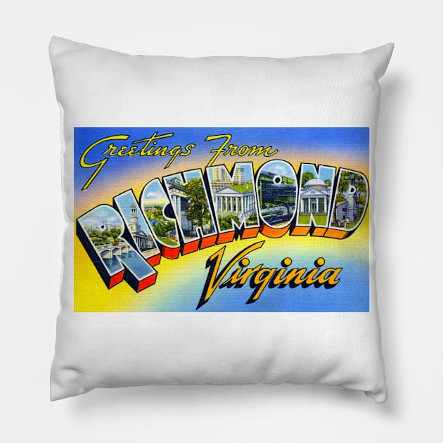 Greetings from Richmond Virginia, Vintage Large Letter Postcard Pillow by Naves