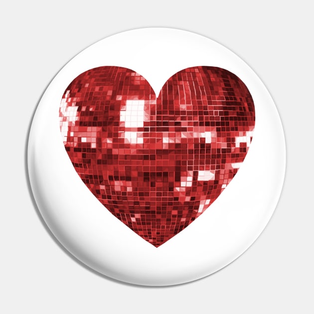 Mirrored Red Disco Ball Heart Pin by Art by Deborah Camp