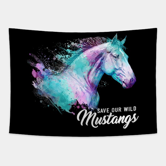 Watercolor Horses Colorful Animal Save Our Wild Mustangs Tapestry by Msafi