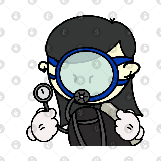 Ordinary Scuba Diving man with circular mask, Minimal cartoon, plain cute design by imgoft