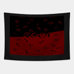 Soca Music with Musical Notes on Black and Red Pattern - Soca Mode Tapestry