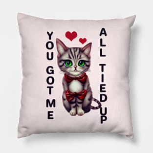 Cute Valentine Love Kitten with Red Bows Pillow