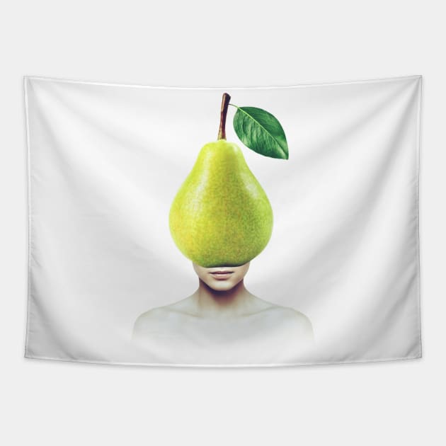 Pear head portrait Tapestry by reesea