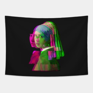 Girl with a Pearl Earring - Glitch Vaporwave Trippy Art Tapestry