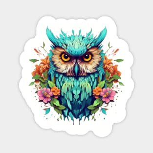 Vintage Whispers of the Night: Owl Illustration with Floral Crown Magnet