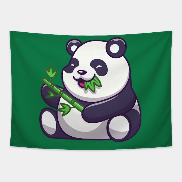 Cute Panda Eating Bamboo Leaf Cartoon Tapestry by Catalyst Labs