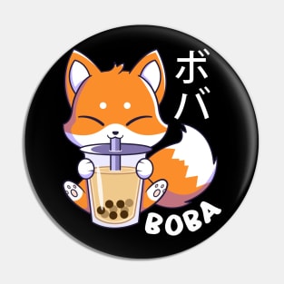 Kawaii Cute Fox Sipping Boba Milk Tea Pin