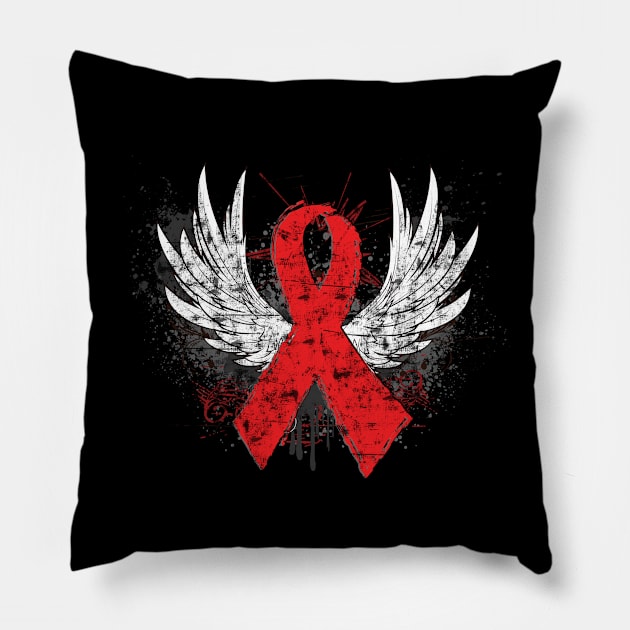 Winged Red Ribbon - World AIDS Day Pillow by wheedesign