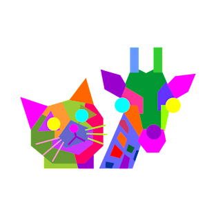 Colorful Cat and Giraffe Geometric WPAP Pop Art Style T-Shirt