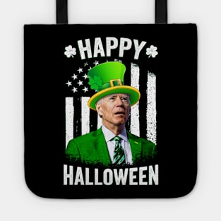 Biden St Patricks Day Happy Halloween Irish American Flag Tote