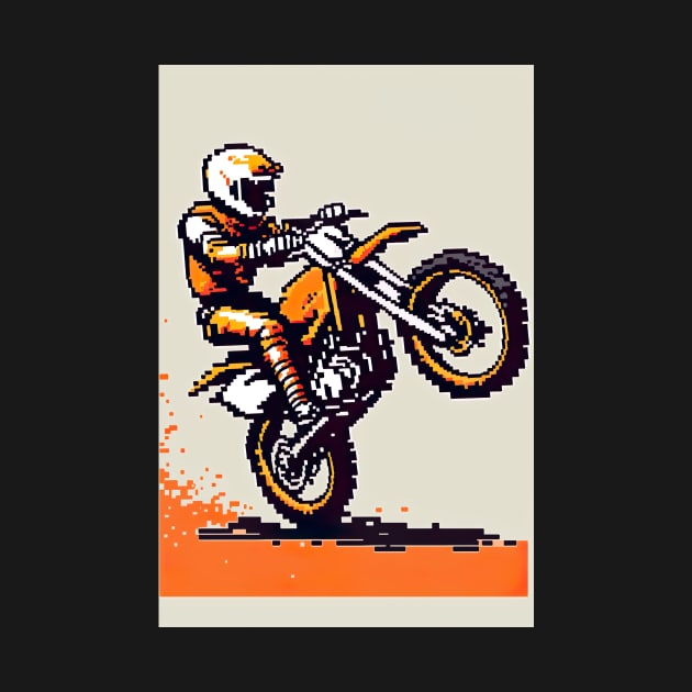 Dirt bike sweet wheelie - pixel art style orange and tan by KoolArtDistrict