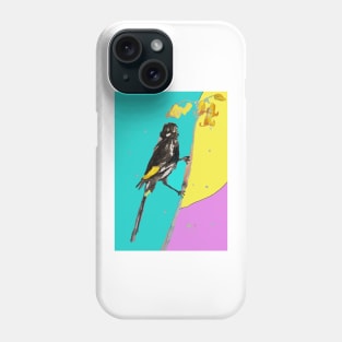 Australian Honeyeater Bird Painting - New Holland on Aqua and Yellow Phone Case