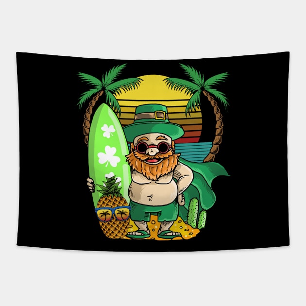 Leprechaun Hawaiian Surfing St Patricks Day Hawaii Pineapple Tapestry by Norine Linan 