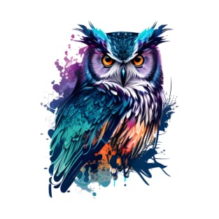 Cute Owl Colorful Pop Art Portrait Artwork Print For Owl Bird Lover T-Shirt