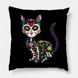 Cute Sugar Skull Mexican Cat Halloween Day Of The Dead Pillow