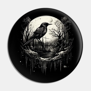 The Black Bird Is Sitting In The Shadow Of a Full Moon Pin