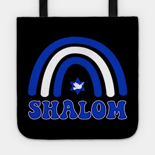 Shalom- Blue and White Boho Rainbow Tote