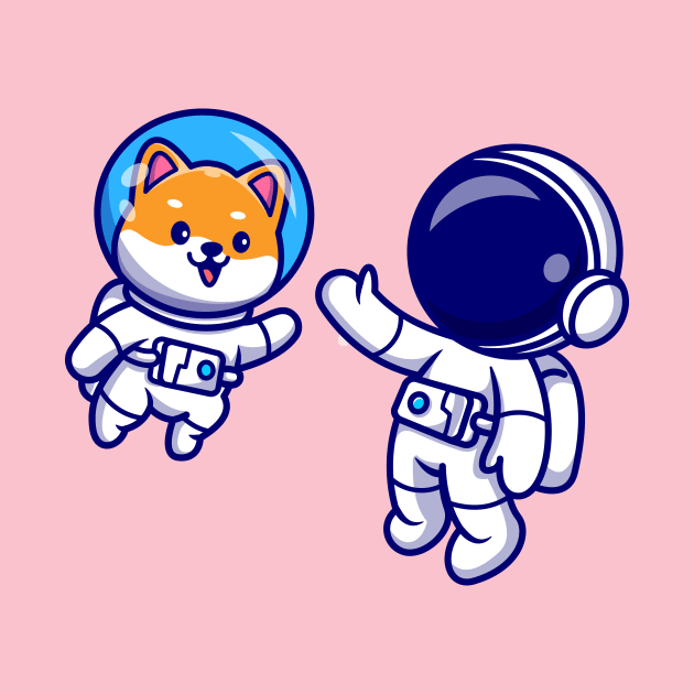 Cute Astronaut Flying With Shiba Inu Dog Astronaut Cartoon by Catalyst Labs