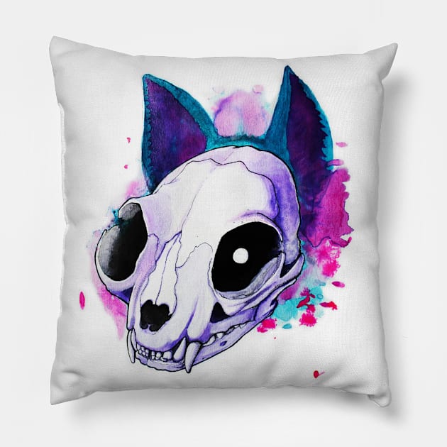 Color Splash Catskull Pillow by ManicWolfArts