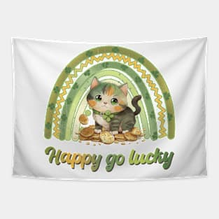 Retro st patrick green rainbow - Happy go lucky cat Tapestry