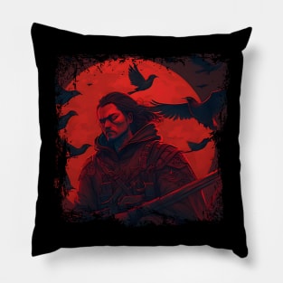 Raven Man Diablo BRZRKR a Witcher on Red Moon Pillow