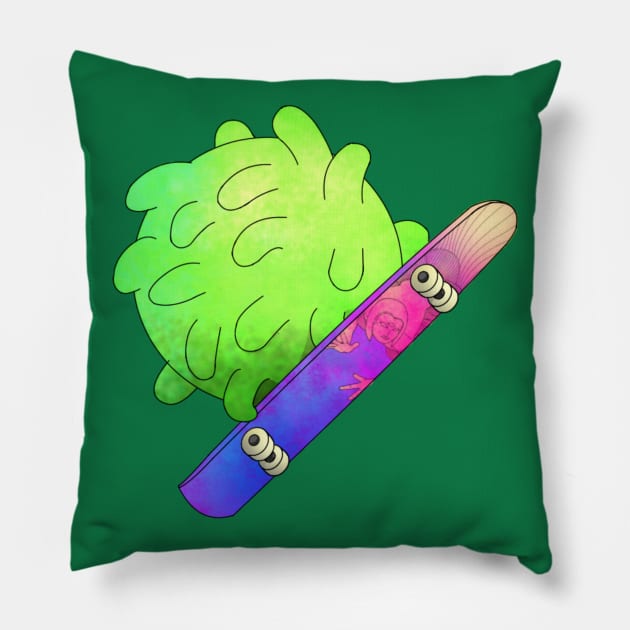 Manfred rips it up on the skateboard Pillow by doublebeta