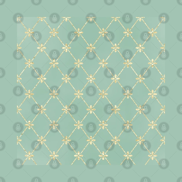 Gold Foil Floral Lattice - Mint Green by Yirisoft