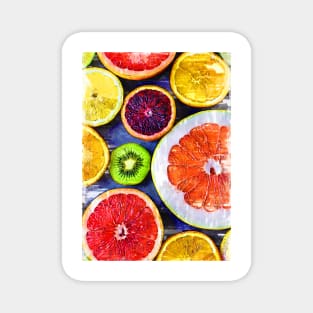 Colorful Citrus Fruits Kiwi Orange Pomegranate - For Fruit Lovers. Magnet