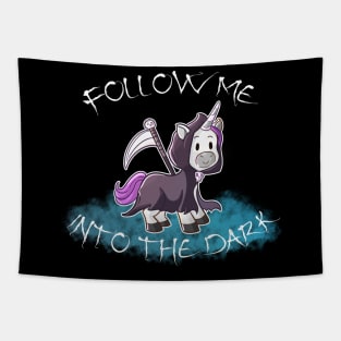 Follow Me into Dark Grim Reaper Unicorn Tapestry