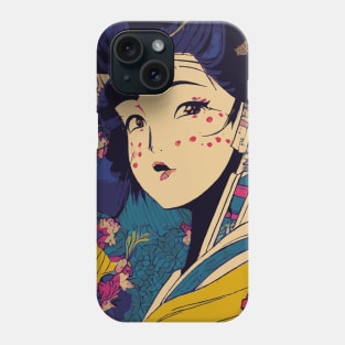 Cute retro manga geisha girl illustration Phone Case