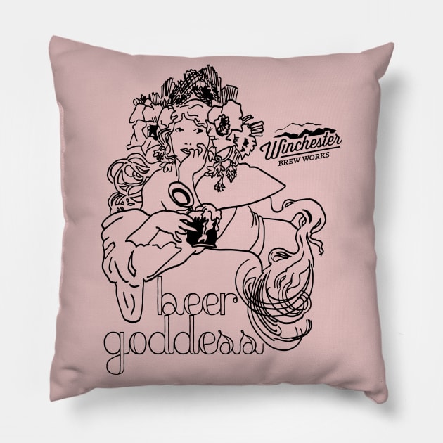 Beer Goddess (dark ink) Pillow by Winchester Brew Works