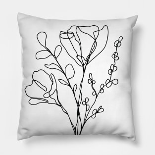 Wildflower Botanical Line Art | Elegant Floral Leaf Design Pillow