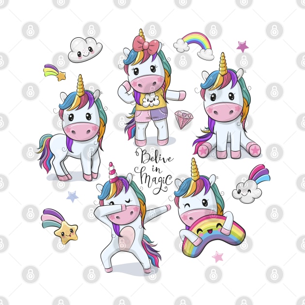 Five Cartoon Unicorns by Reginast777