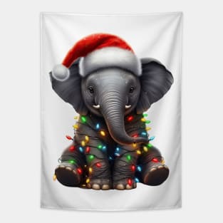 Elephant Wrapped In Christmas Lights Tapestry