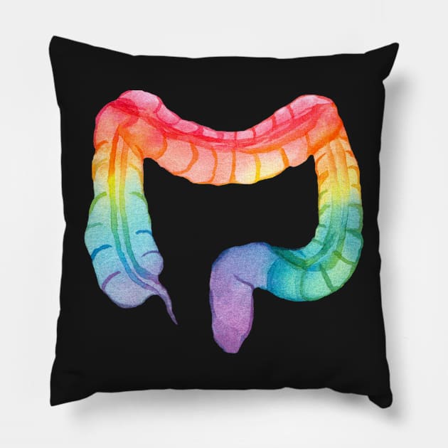 Rainbow Watercolor Colon (dark) Pillow by ayemfid