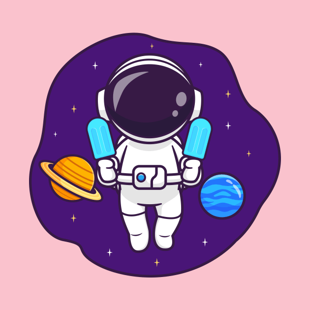 Cute Astronaut Floating In Space With Popsicle Ice Cream Cartoon by Catalyst Labs