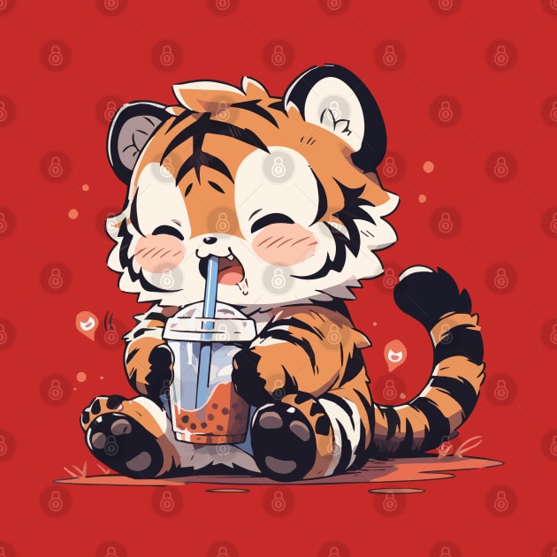 A vintage tiger cub drinking bubble tea by etherElric