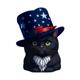 4th of July Patriotic Black Cat wearing American Hat T-Shirt