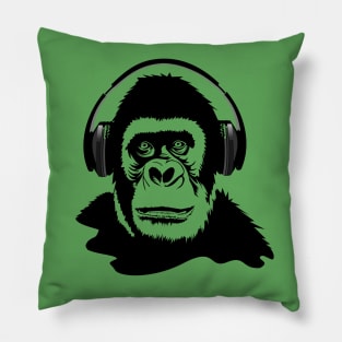 Gorilla with Headphones (halftones) Pillow