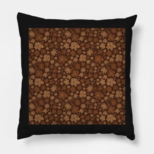 BROWN NEUTRAL EARTHY FLOWER POWER 60S PATTERN Pillow