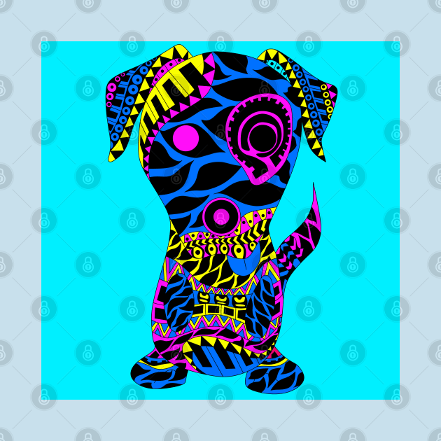 blue aztec dog in mandala pattern ecopop by jorge_lebeau