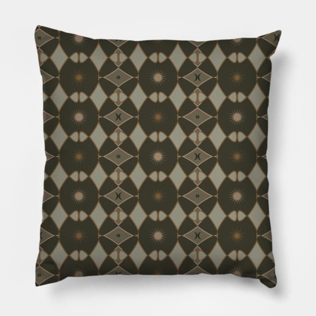 Green Dark Academia Abstract Pattern Pillow by Scrabbly Doodles