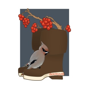 Rainboot Waxwing and Winterberry T-Shirt