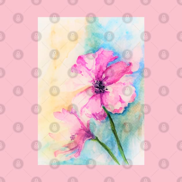 Pink Flowers Watercolor Abstract by Tstafford