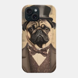 Pug Dog in Suit Portrait Vintage Art Phone Case